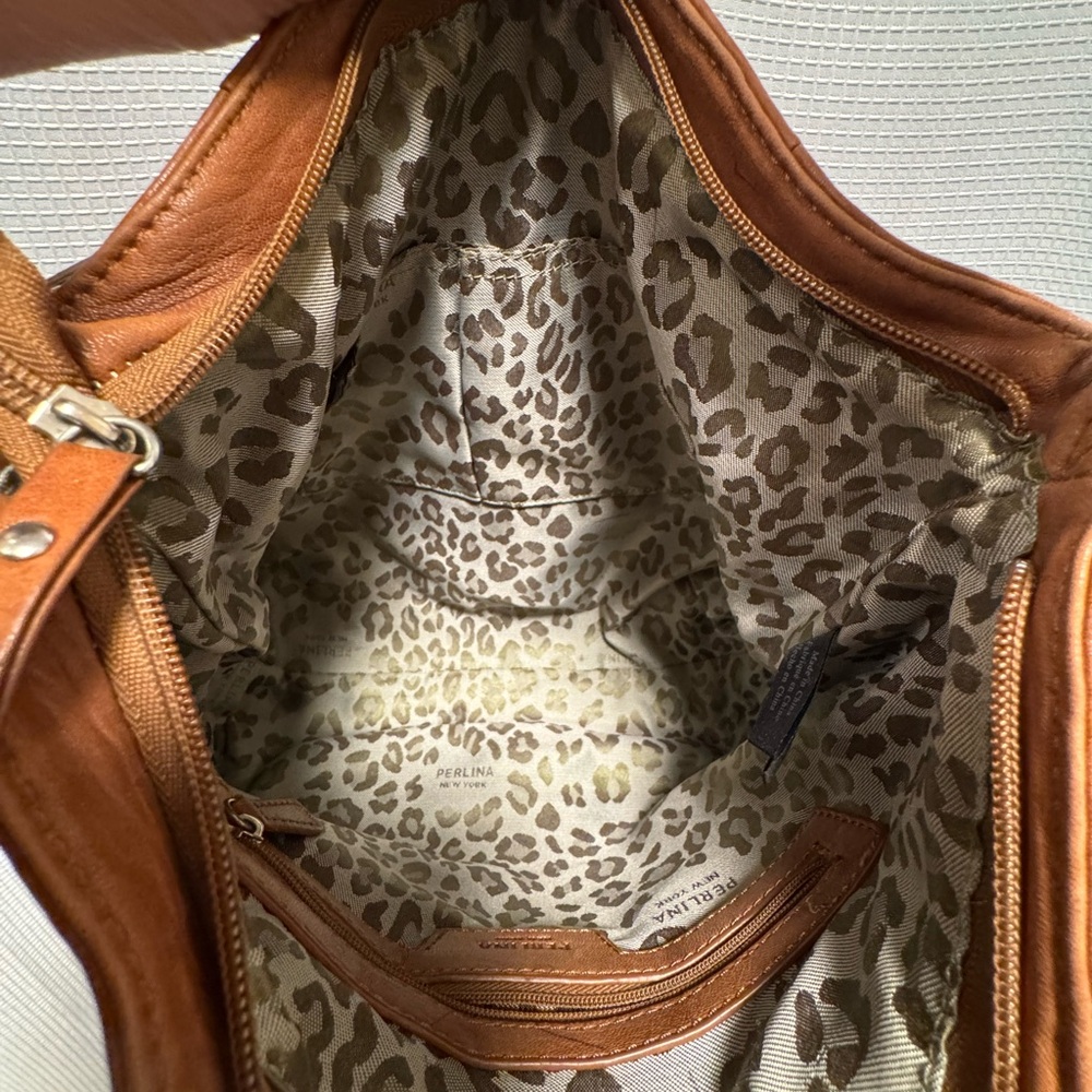 Perlina NY Brown Leather Hobo Bag, SUPER Soft Slouch Shoulder W/Buckle Accent - Picture 14 of 14